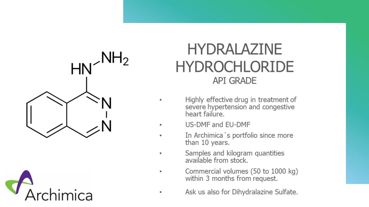 Hydralazine Hydrochloride, API Grade Archimica